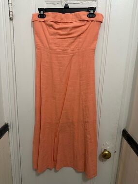 Strapless Coral/Peach Midi Linen Dress